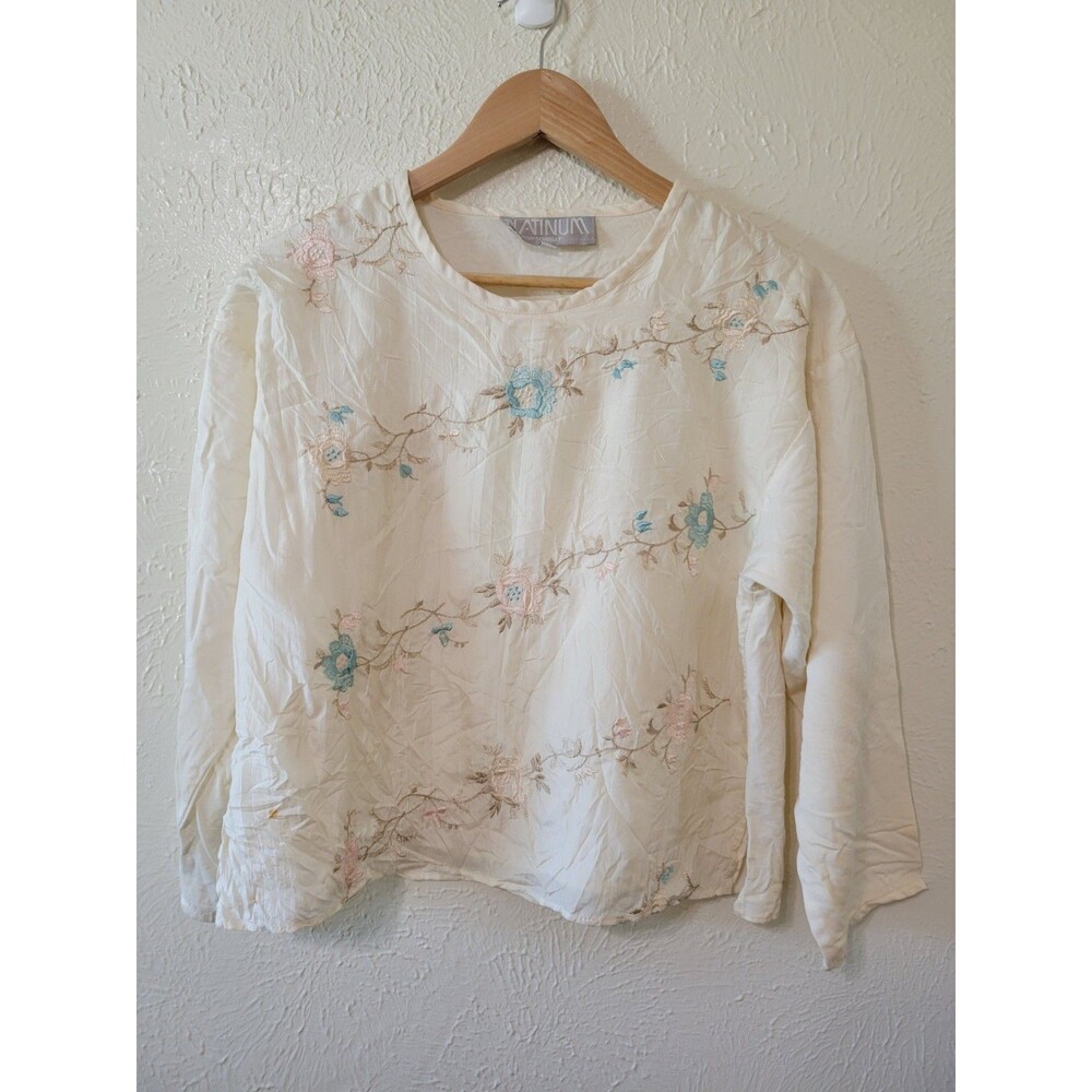 Vtg Platinum Dorothy Schoelen Blouse Womens Small Floral